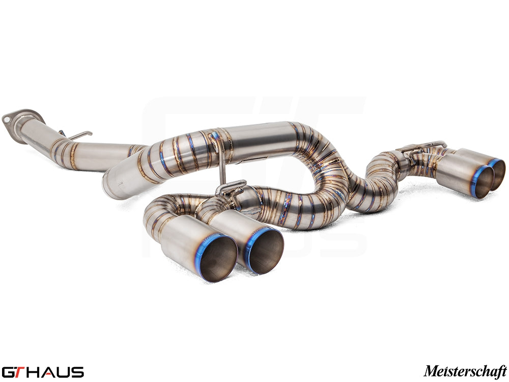 Premium stainless steel exhaust system for BMW E82/88 1 Series 1M, featuring quad tips and precision welding.