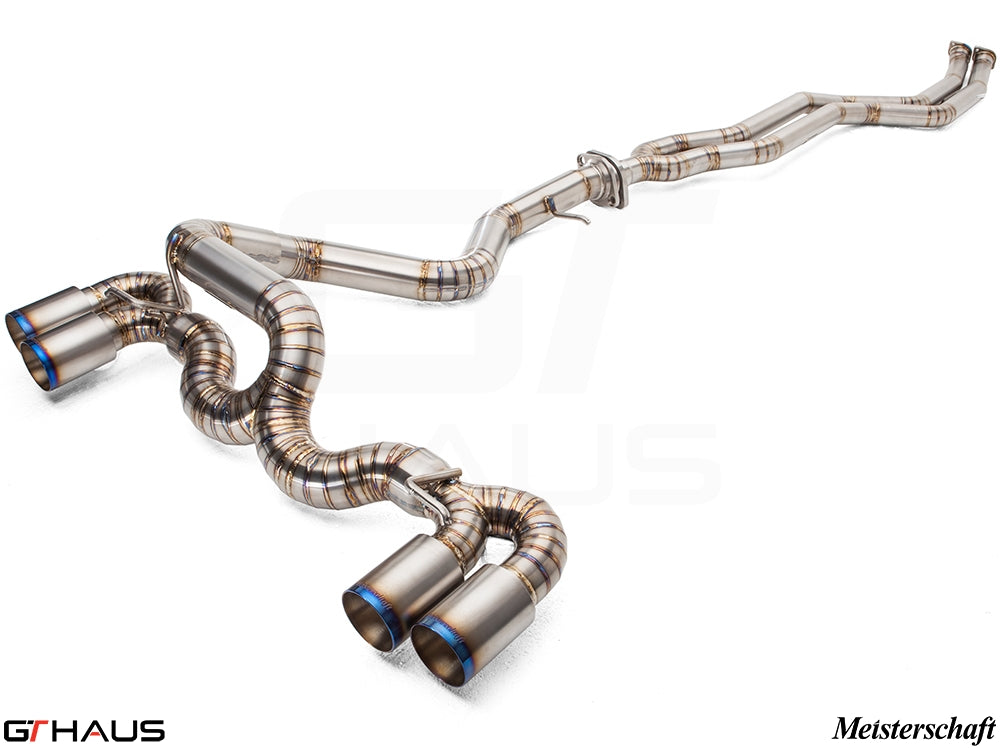 Premium Meisterschaft exhaust system for BMW E82/88 1 Series 1M Coupe, featuring stainless steel construction and dual tips.