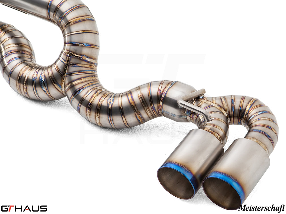 Premium exhaust system for BMW E82/88 1 Series 1M featuring stainless steel construction and dual tips.