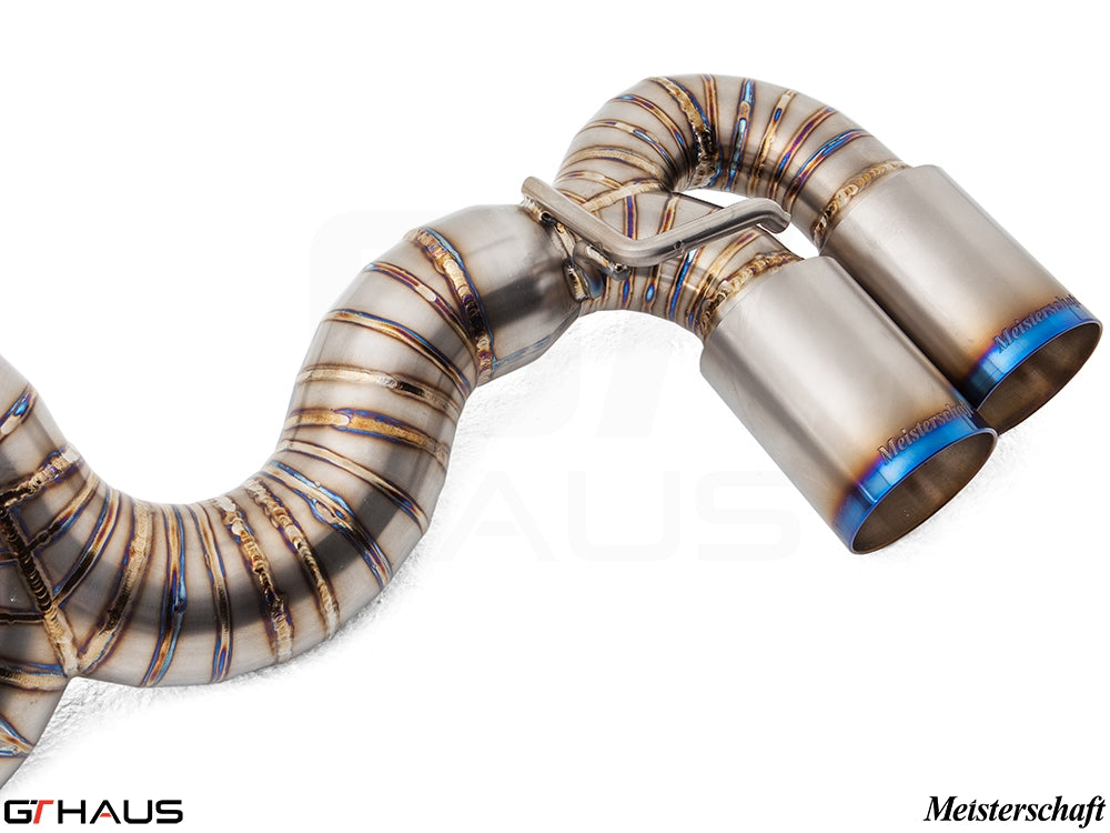 Premium performance exhaust system for BMW E82/88 1 Series 1M, featuring stainless steel construction and dual tips.