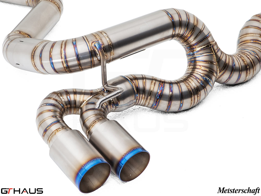 Premium stainless steel exhaust system for BMW E82/88 1 Series 1M, featuring dual tips and precision welds.