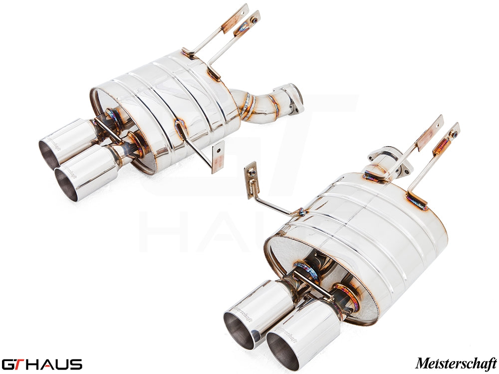 Premium Meisterschaft exhaust system for BMW E85/86 Z4M Coupe, featuring polished stainless steel and dual tips.