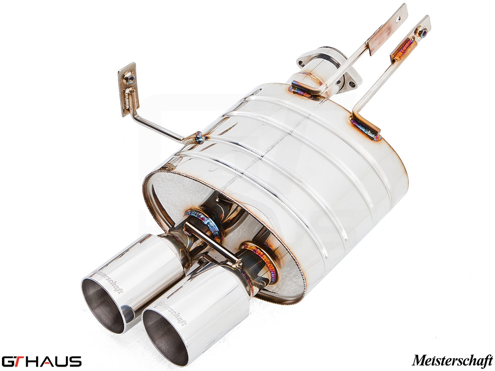 Premium Meisterschaft exhaust system for BMW E85/86 Z4M 3.2L S54, featuring polished stainless steel and dual tips.