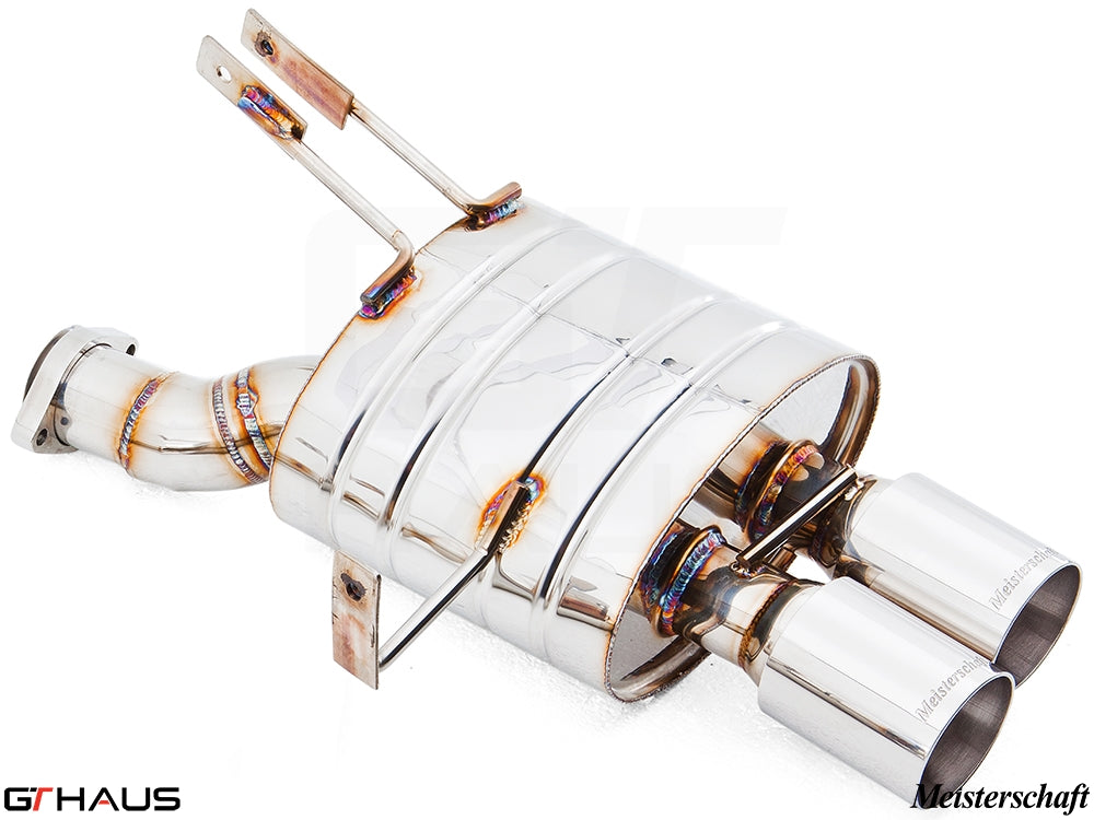 Premium Meisterschaft exhaust system for BMW E85/86 Z4M S54, featuring polished stainless steel construction and dual tips.