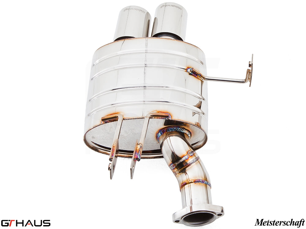 Premium exhaust system for BMW E85/86 Z4M, featuring stainless steel construction and dual tips for enhanced performance.