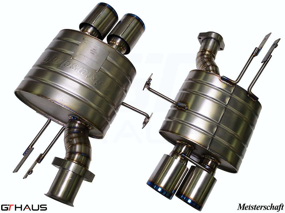 Premium Meisterschaft exhaust system for BMW E85/86 Z4M, featuring stainless steel construction and dual tips.