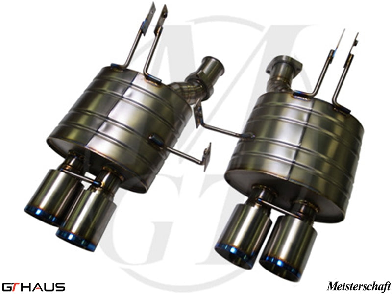 Premium exhaust system for BMW E85/86 Z4M featuring stainless steel construction and quad tips for enhanced performance.