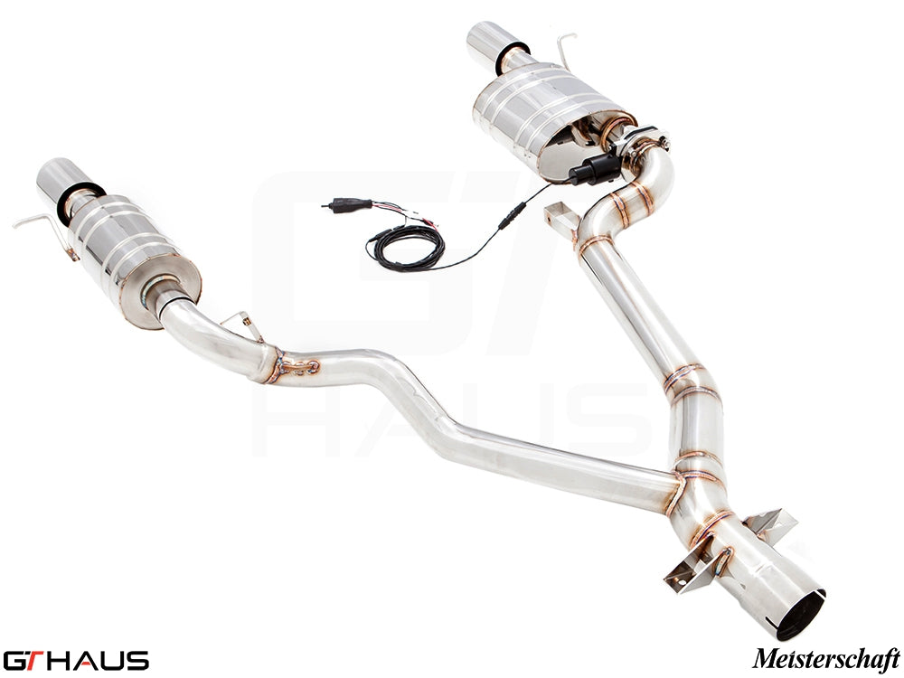 Premium performance exhaust system for BMW E89 Z4 3.5i/is with inline 6 turbo, featuring Meisterschaft design and electronic valve control.