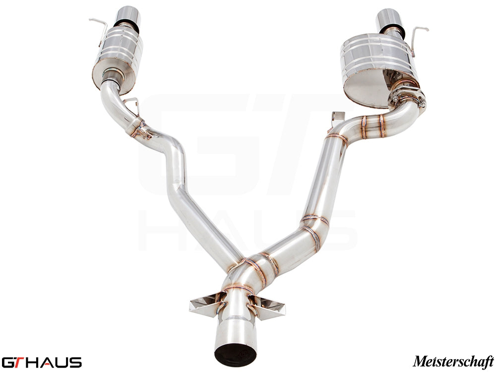 Premium performance exhaust system for BMW E89 Z4 3.5i/is, featuring stainless steel construction and dual tips.