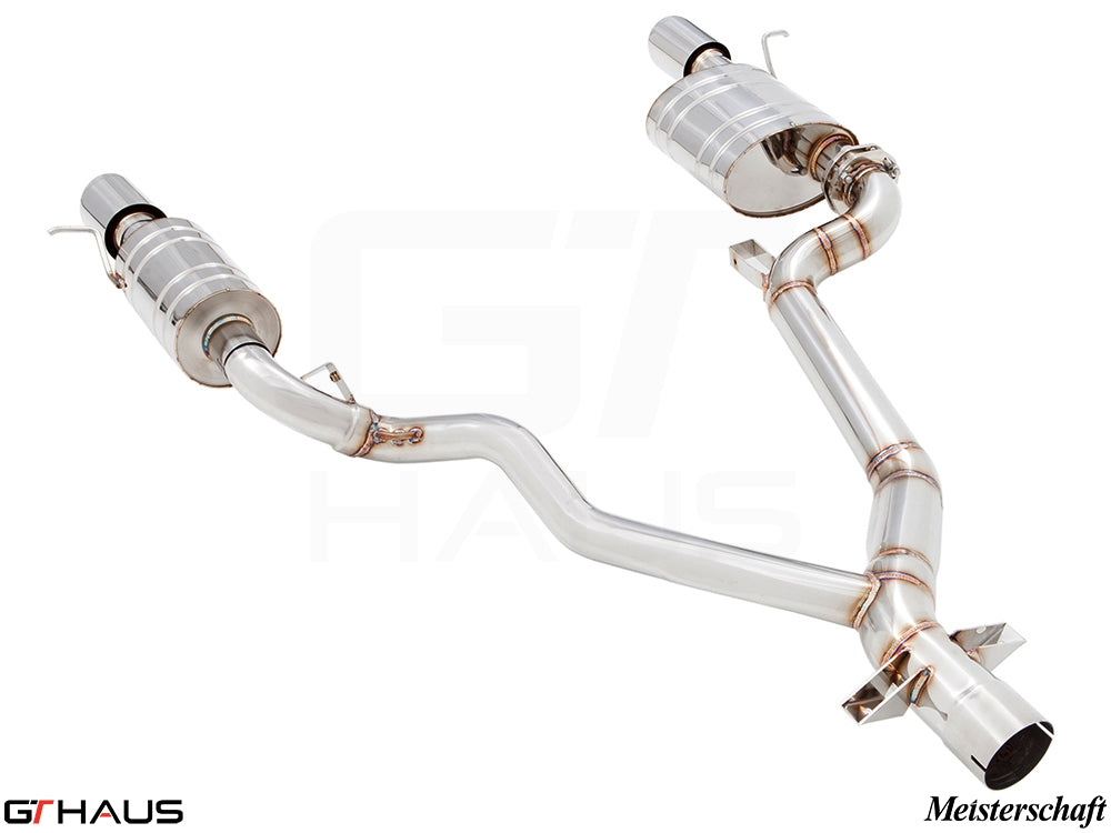 Premium performance exhaust system for BMW E89 Z4 3.5i/is, featuring stainless steel construction and dual tips.