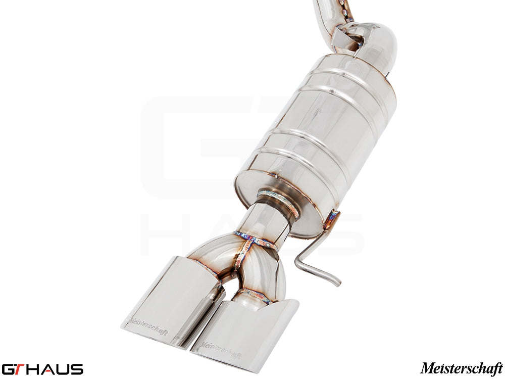 Premium Meisterschaft exhaust system for BMW E89 Z4 3.5i/is, featuring polished stainless steel and dual tips.