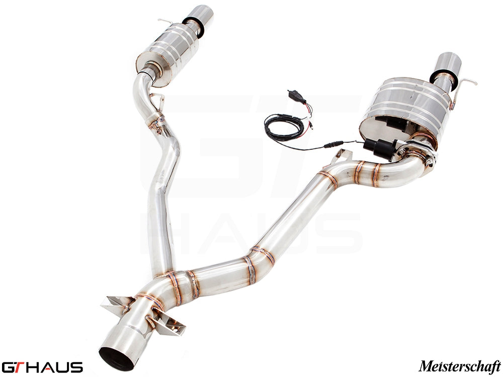 Premium Meisterschaft exhaust system for BMW E89 Z4 3.5i/is, featuring stainless steel construction and electronic valve control.