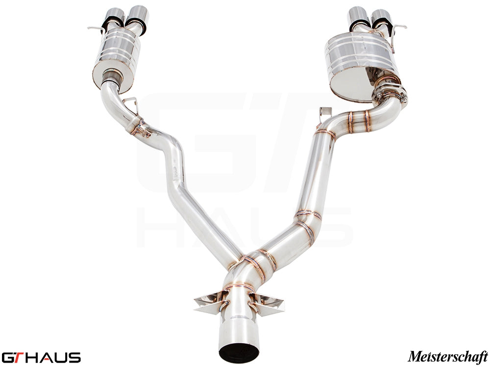 Premium performance exhaust system for BMW E89 Z4 3.5i/is, featuring stainless steel construction and dual tips.