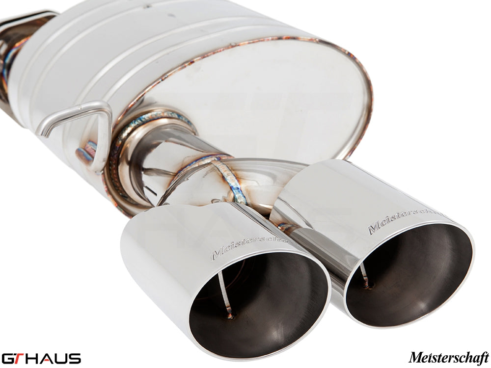 Premium Meisterschaft exhaust system for BMW E89 Z4 3.5i/is featuring polished dual tips and high-performance design.