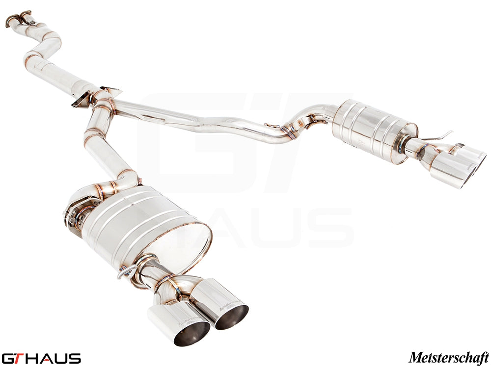 Premium performance exhaust system for BMW E89 Z4 3.5i/is featuring polished stainless steel and dual tips.