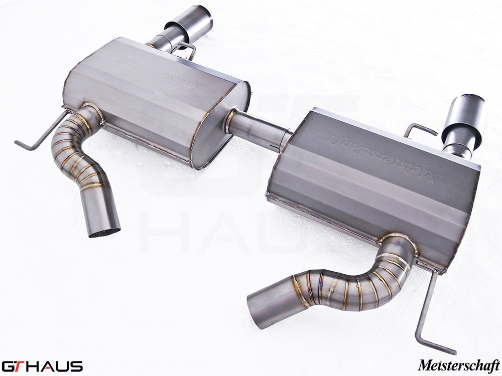 Premium exhaust system for BMW E90/91/92/93 335i/xi models, featuring stainless steel construction and dual tips.