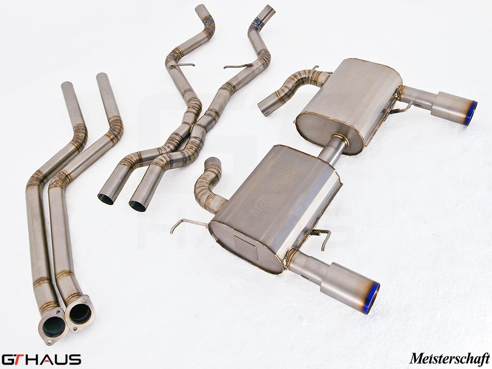 Premium Meisterschaft exhaust system for BMW E90/91/92/93 335i/xi models, featuring stainless steel construction and performance design.