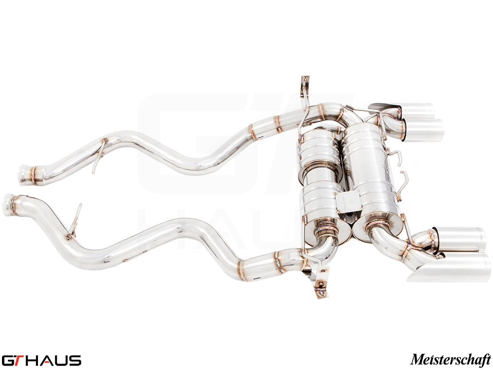 Premium exhaust system for BMW E90/92/93 M3 4.0L V8, featuring stainless steel construction and performance design.