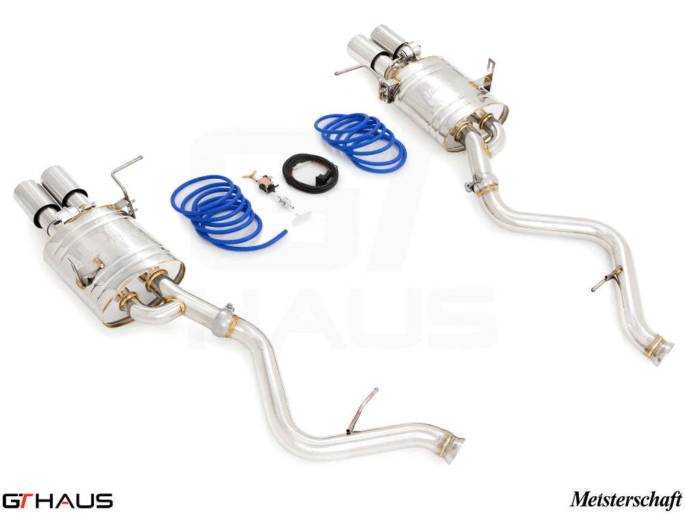 Premium exhaust system for BMW E90/92/93 M3 4.0L V8, featuring stainless steel construction and electronic valve control.