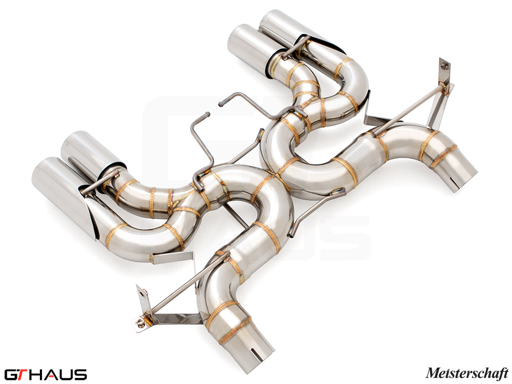 Premium stainless steel exhaust system for BMW E90/92/93 M3 4.0L V8, featuring precision craftsmanship and performance design.