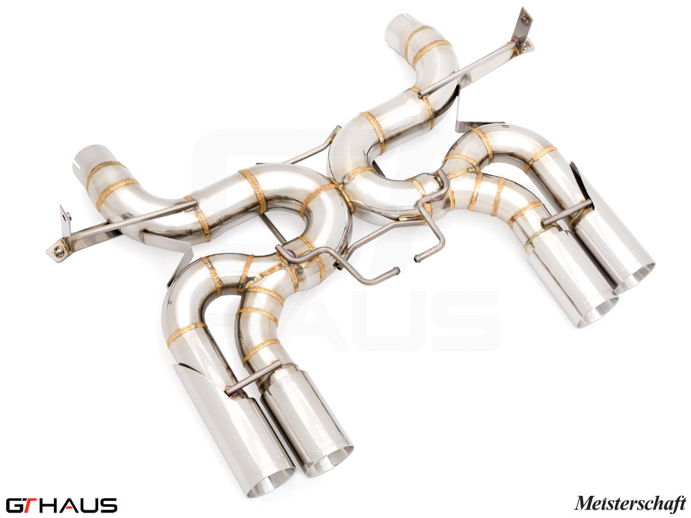 Premium stainless steel exhaust system for BMW E90/92/93 M3 4.0L V8, featuring precision craftsmanship and performance design.