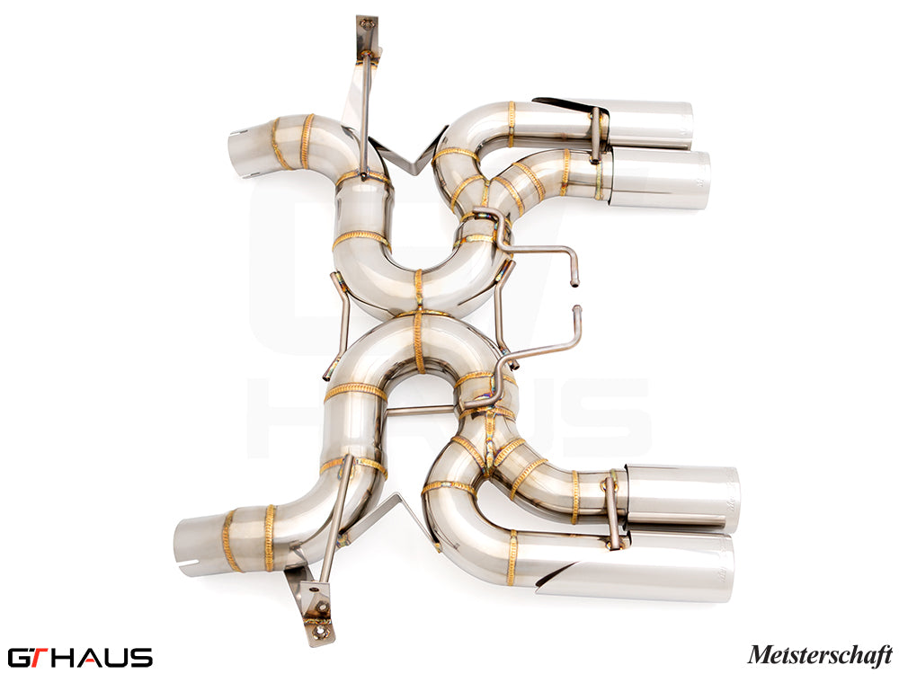 Premium exhaust system for BMW E90/92/93 M3 4.0L V8, featuring stainless steel construction and precision design.