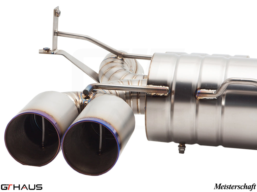 Premium exhaust system for BMW E90/92/93 M3 4.0L V8, featuring dual tips and high-quality stainless steel construction.
