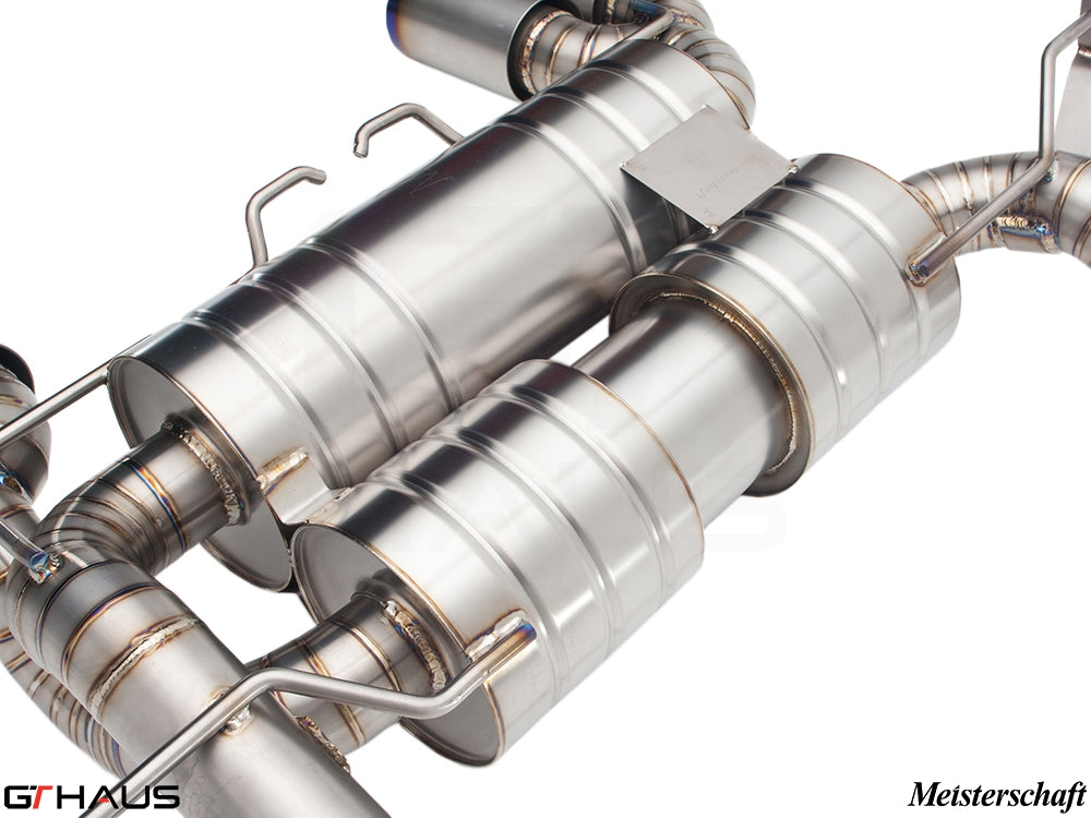 Premium exhaust system for BMW E90/92/93 M3 4.0L V8, featuring stainless steel construction and precision engineering.