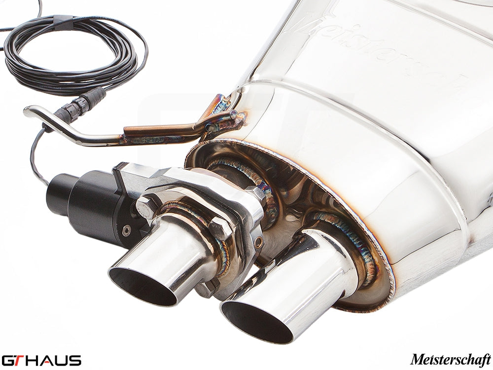 Premium Meisterschaft exhaust system for BMW F01/F02 7 Series 760Li Bi-turbo V12, featuring electronic valve control.