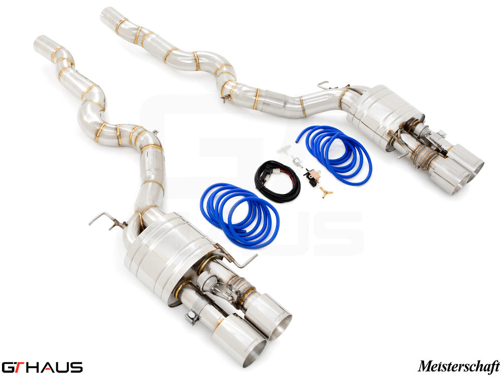 Premium performance exhaust system for BMW F06 M6 Gran Coupe, featuring stainless steel construction and electronic valve control.