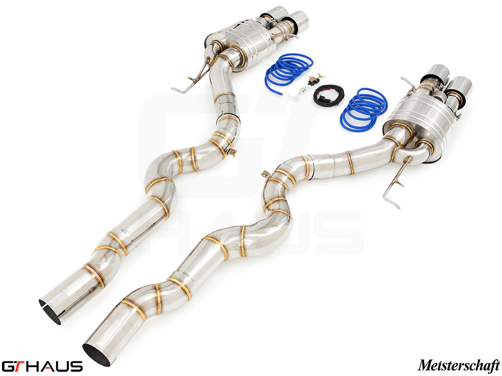 Premium performance exhaust system for BMW F06 M6 Gran Coupe, featuring stainless steel construction and electronic valve control.