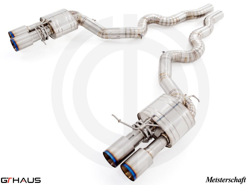 Premium performance exhaust system for BMW F06 M6 Gran Coupe V8 Twin Turbo, featuring stainless steel construction and dual tips.
