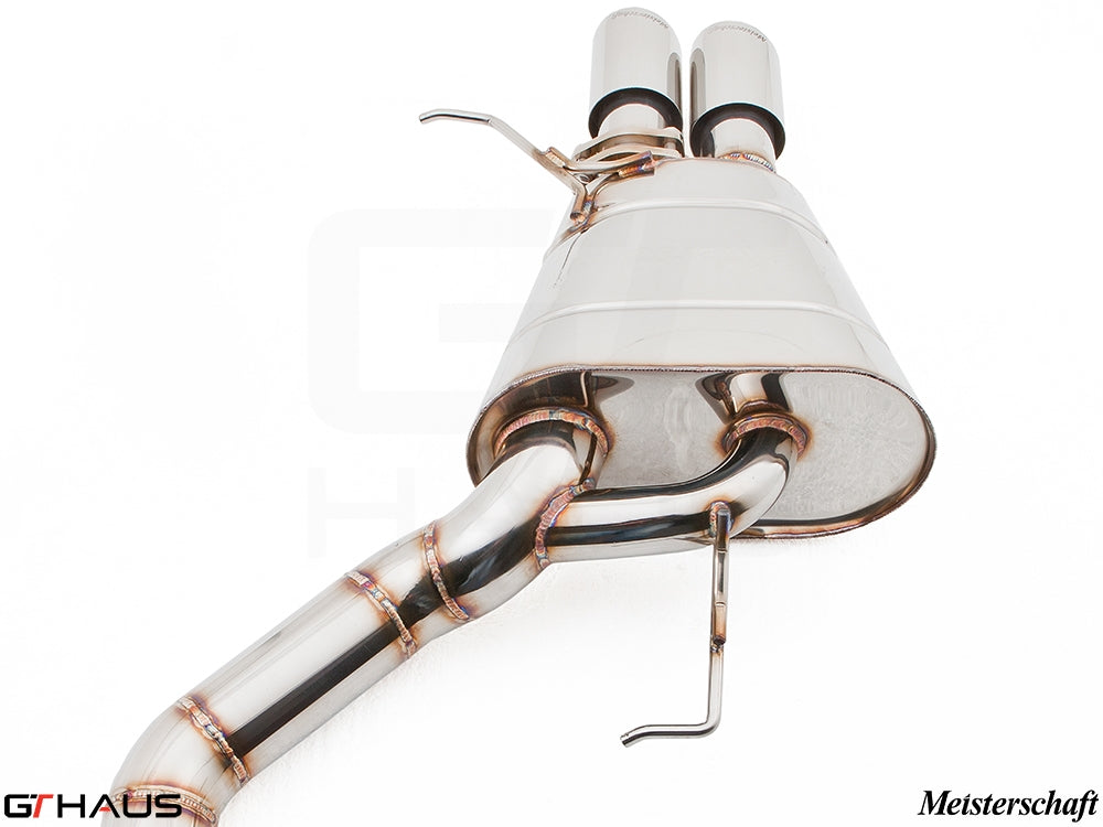 Premium exhaust system for BMW F10 5 Series 520D Diesel, showcasing polished stainless steel design and dual tips.