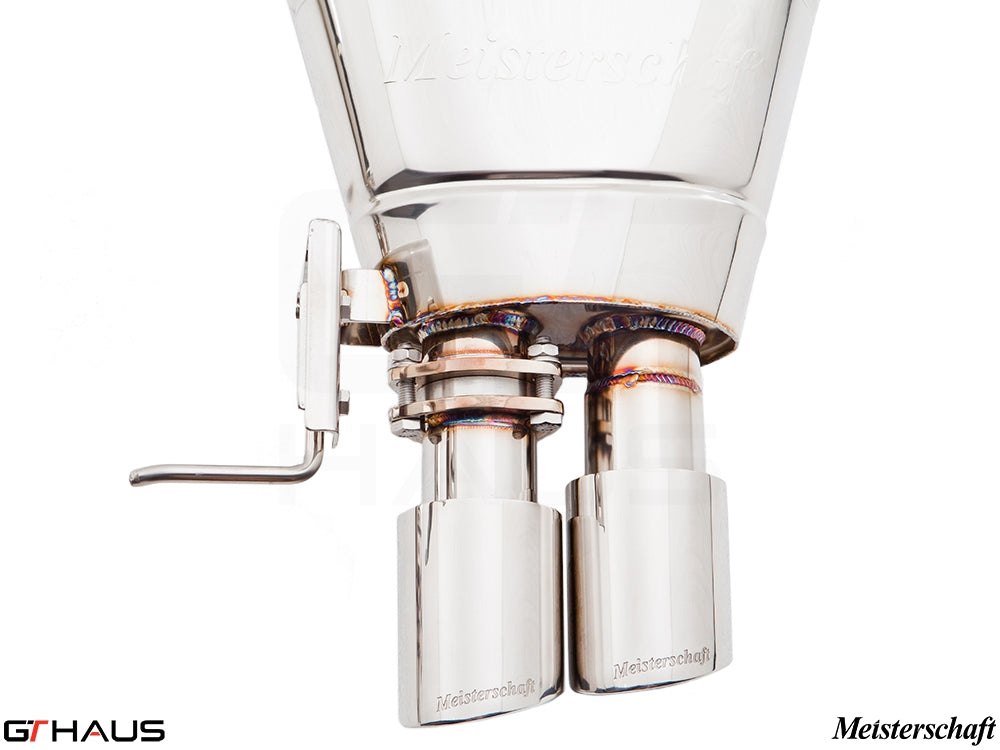 Premium Meisterschaft exhaust system for BMW F10 5 Series 520D Diesel, featuring dual tips and electronic valve control.