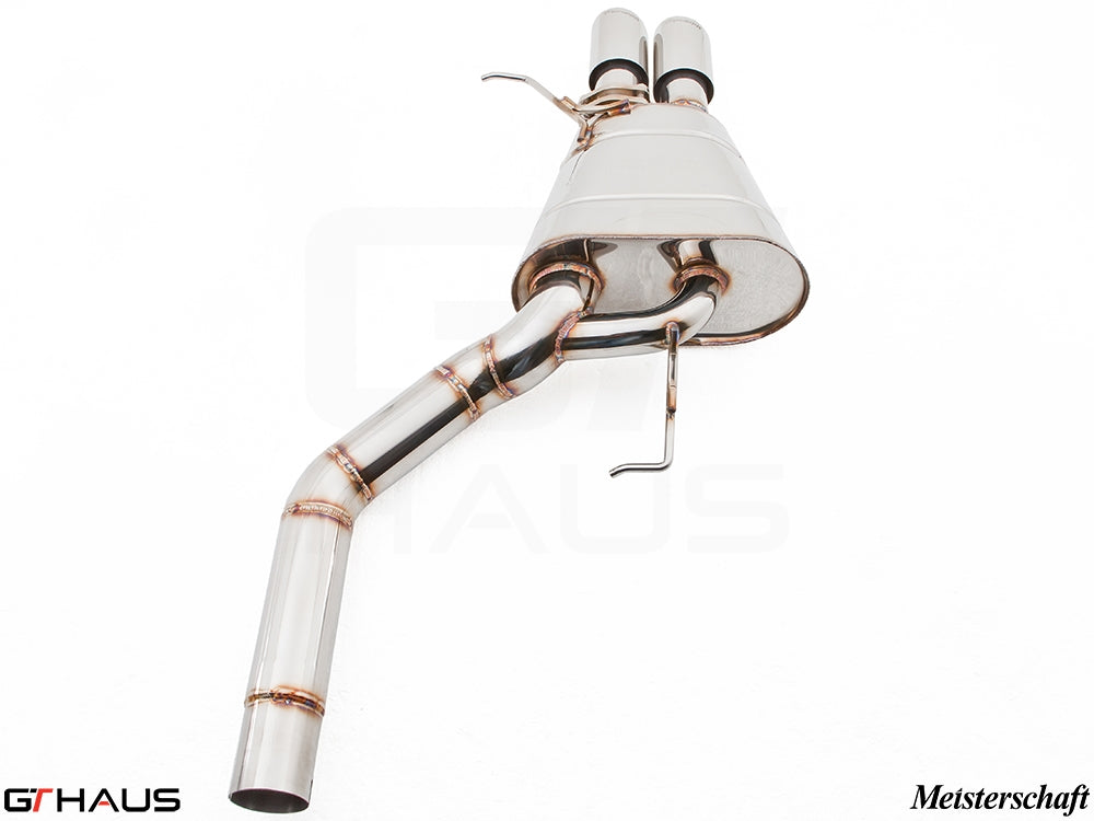 Premium stainless steel exhaust system for BMW F10 5 Series 523i/528i, featuring dual tips and precision engineering.