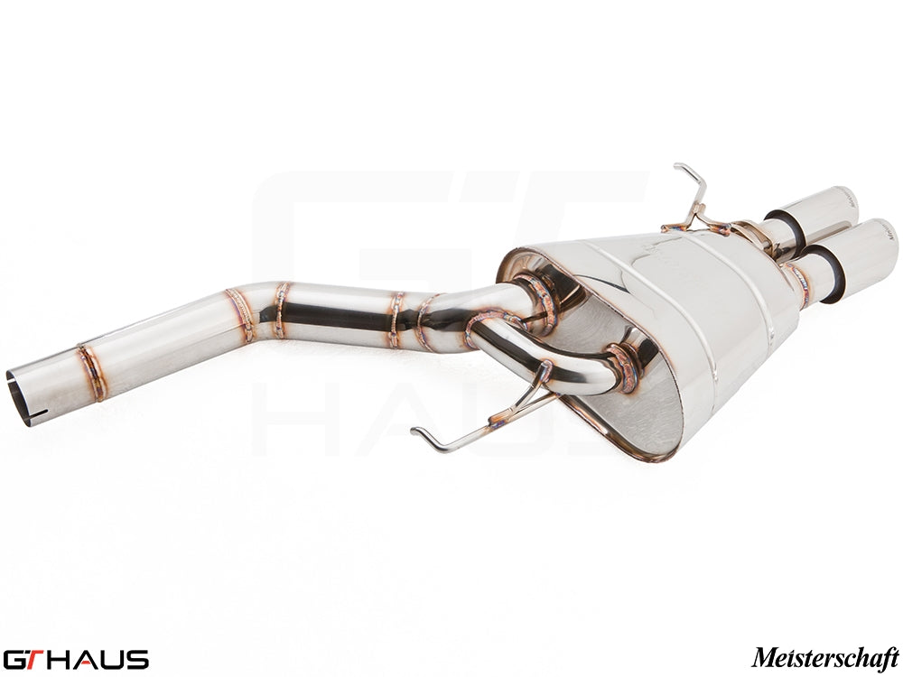 Premium exhaust system for BMW F10 5 Series 523i/528i, featuring stainless steel construction and dual tips.