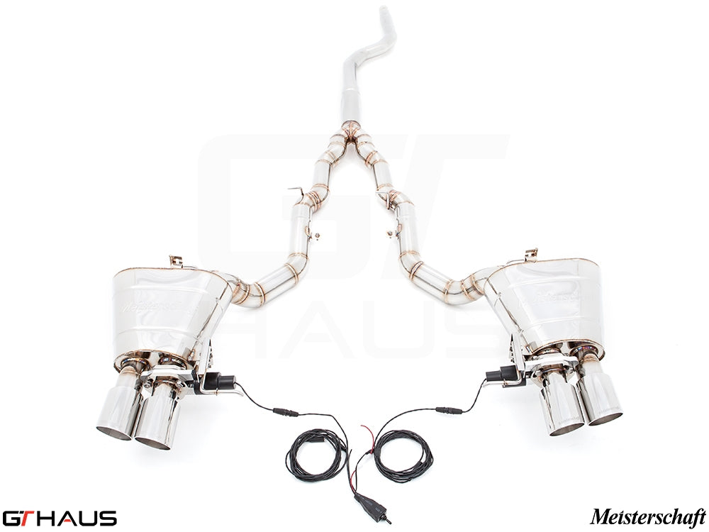 Premium exhaust system for BMW F10 5 Series 535i Sedan, featuring dual tips and electronic valve control.