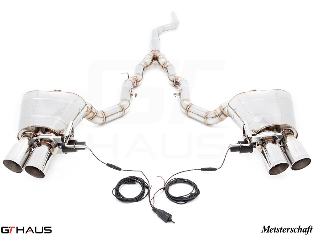 Premium exhaust system for BMW F10 5 Series 535i Sedan, featuring dual tips and electronic valve control for enhanced performance.