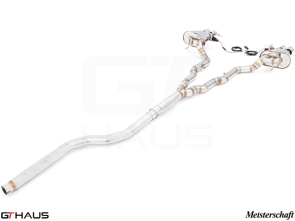 Premium performance exhaust system for BMW F10 5 Series 535i Sedan, featuring stainless steel construction and electronic valve control.