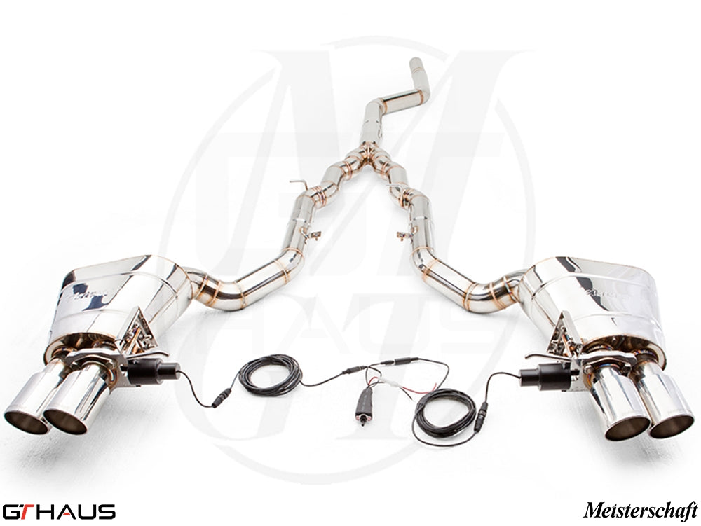 Premium performance exhaust system for BMW F10 5 Series 535i Sedan, featuring stainless steel construction and electronic valve control.