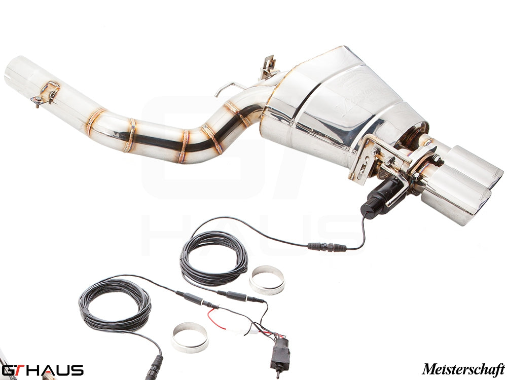 Premium performance exhaust system for BMW F10 550i Sedan, featuring stainless steel construction and electronic valve control.