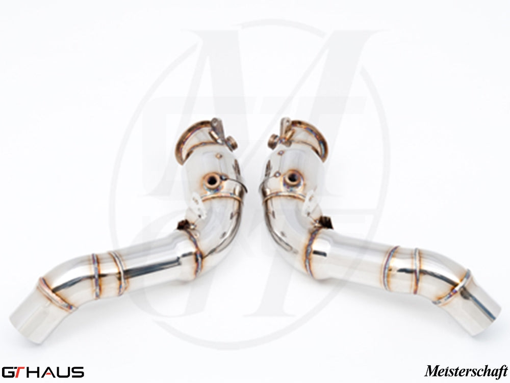 Premium BMW F10 M5 2013-2018 down pipes with 400 CEL sport cats and 90mm piping for enhanced performance.