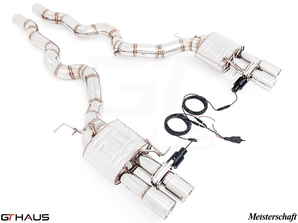 Premium exhaust system for BMW F10 M5 V8 Twin Turbo Sedan, featuring dual tips and electronic valve control.