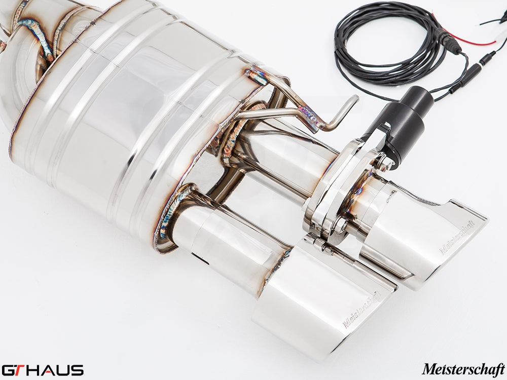 Premium exhaust system for BMW F10 M5 V8 Twin Turbo, featuring polished stainless steel and electronic valve control.