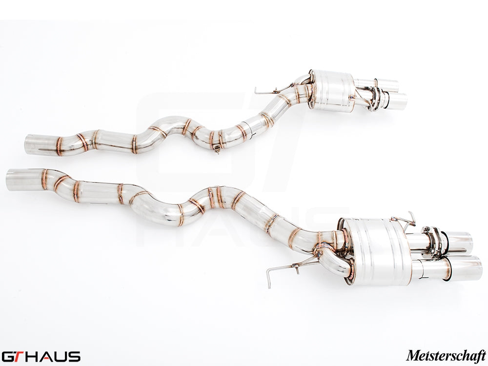 Premium performance exhaust system for BMW F10 M5 V8 Twin Turbo Sedan, featuring stainless steel construction and precision design.