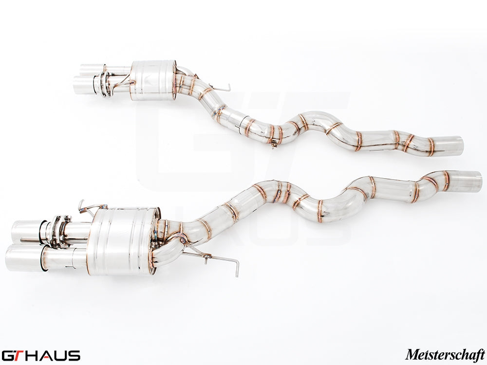 Premium performance exhaust system for BMW F10 M5 V8 Twin Turbo Sedan, featuring stainless steel construction and precision design.