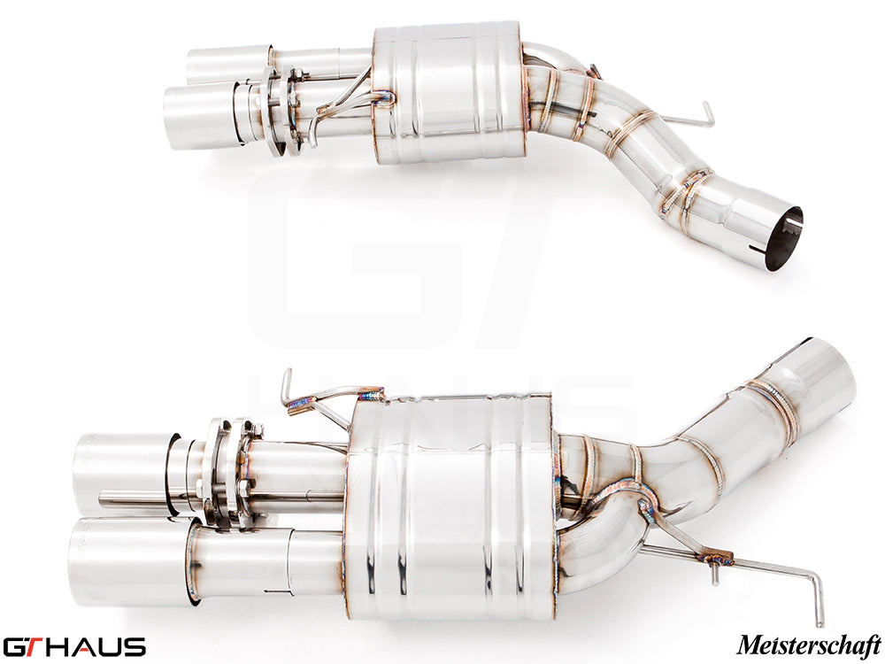 Premium performance exhaust system for BMW F10 M5 V8 Twin Turbo Sedan, featuring stainless steel construction and sleek design.