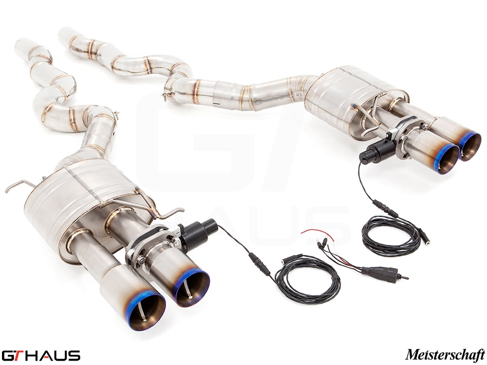 Premium performance exhaust system for BMW F10 M5 V8 Twin Turbo Sedan, featuring stainless steel construction and electronic valve control.
