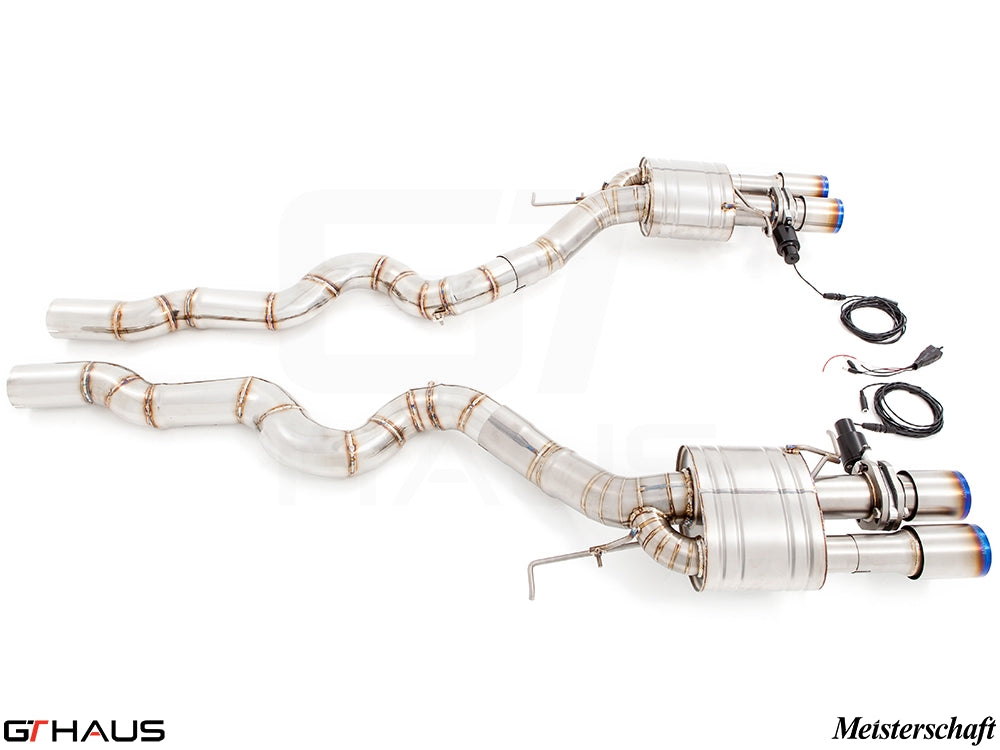 Premium performance exhaust system for BMW F10 M5 V8 Twin Turbo Sedan, featuring stainless steel construction and electronic valve control.