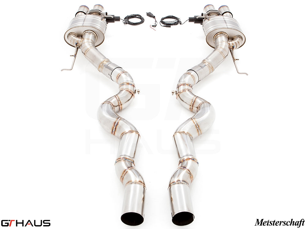Premium performance exhaust system for BMW F10 M5 V8 Twin Turbo Sedan, featuring dual tips and electronic valve control.
